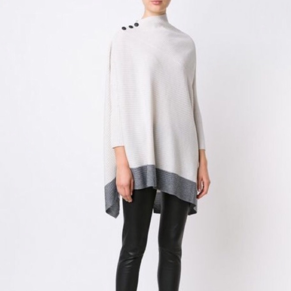 RAG & BONE Ivory Rayna Ribbed Asymmetric Poncho Sweater Size Small